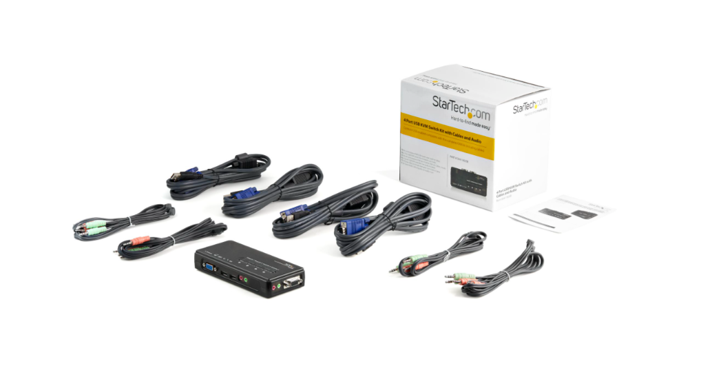 4 Port Black USB KVM Switch Kit with Cables and Audio