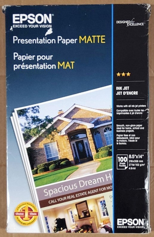 Epson Non-Glare Matte Surface Paper, 2" Core, 8.3 Mil, 36" X 82 Ft, Matte White