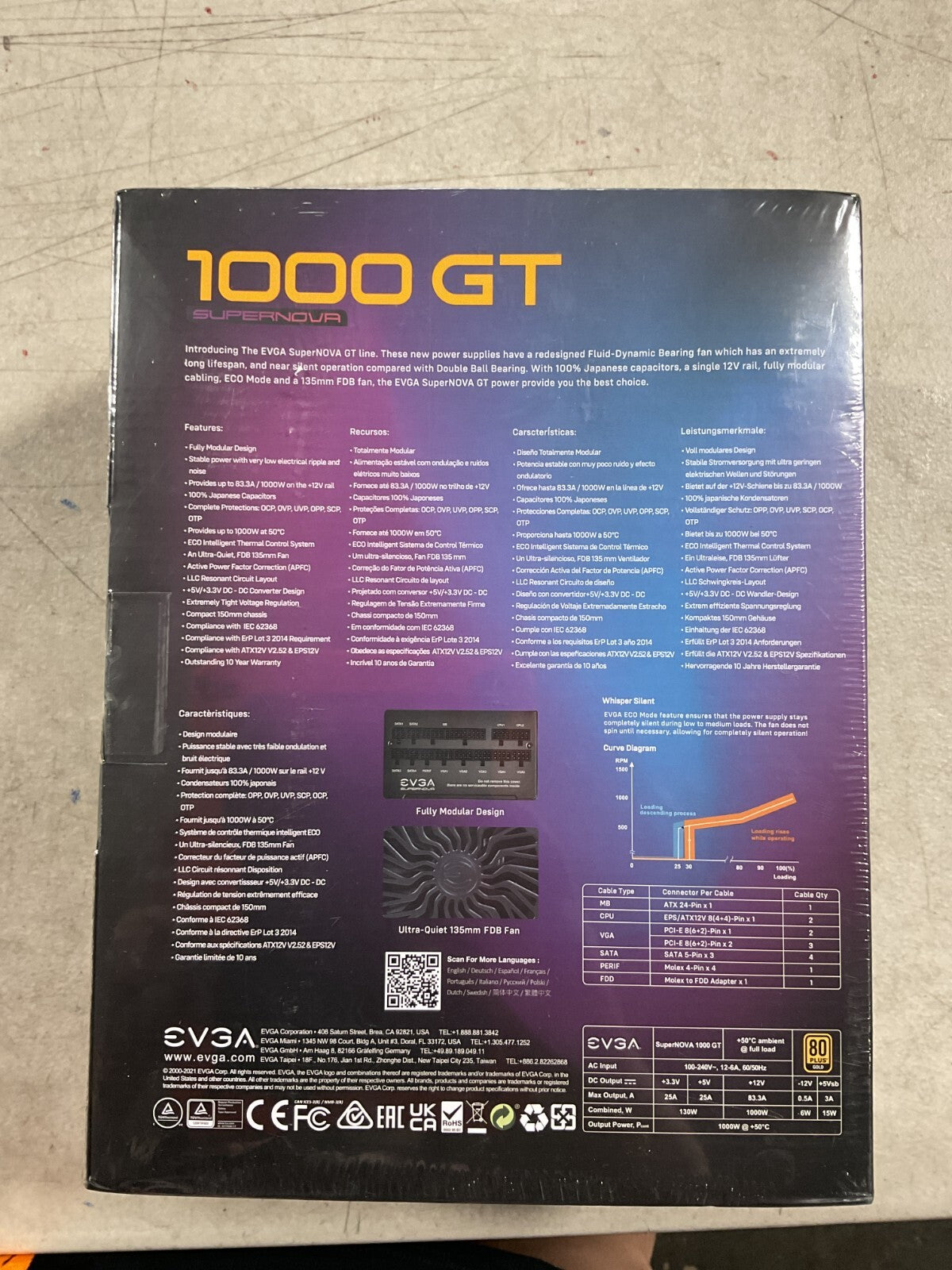 1000 GT, 80 Plus Gold 1000W, Fully Modular, Eco Mode with FDB Fan, 100% Japan...