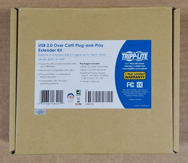 1-Port USB 2.0 over Cat5 Cat6 Extender Hub Transmitter and Receiver, Black