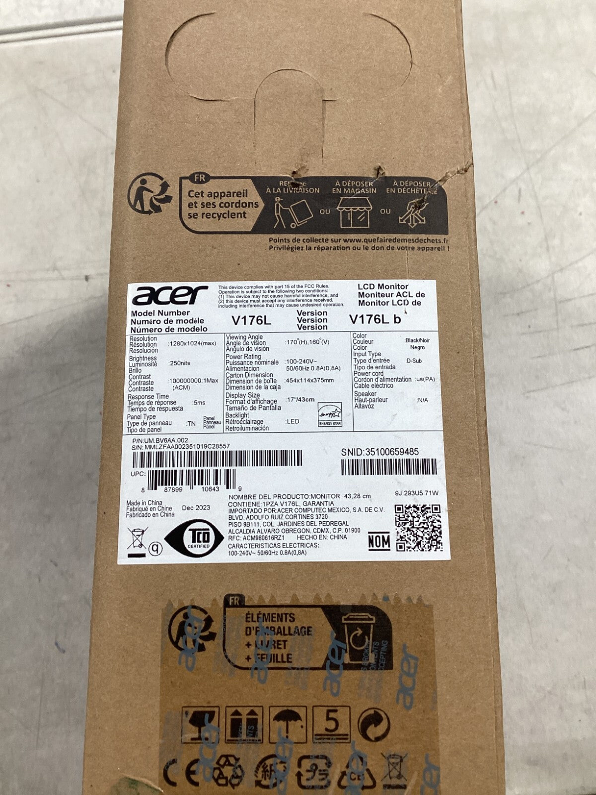 Acer V176L b 17-Inch SXGA LCD Display,Black