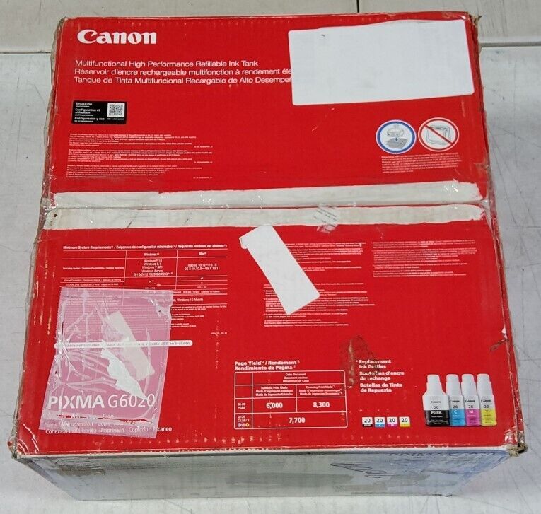 Canon PIXMA G6020 Wireless MegaTank All-In-One InkJet Printer, 4800x1200 dpi