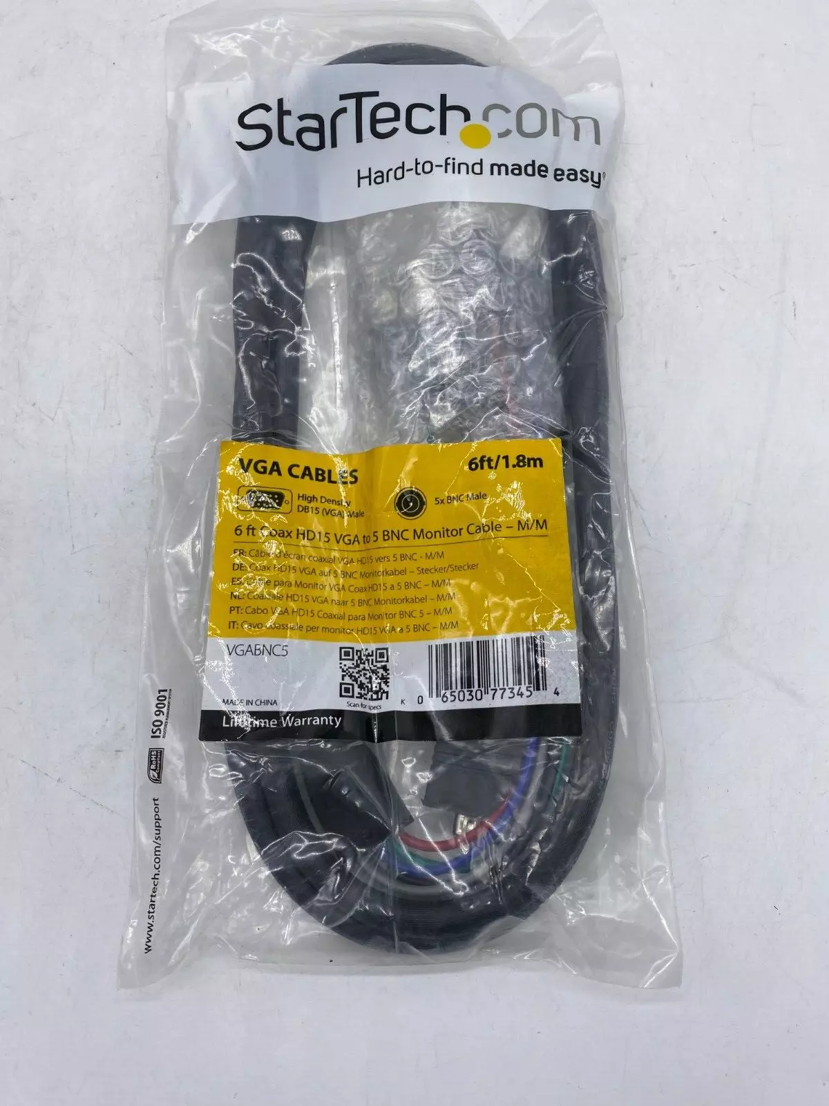 StarTech.com 6-Feet Coax HD15 VGA to 5 BNC Monitor Cable - M/M (VGABNC5)