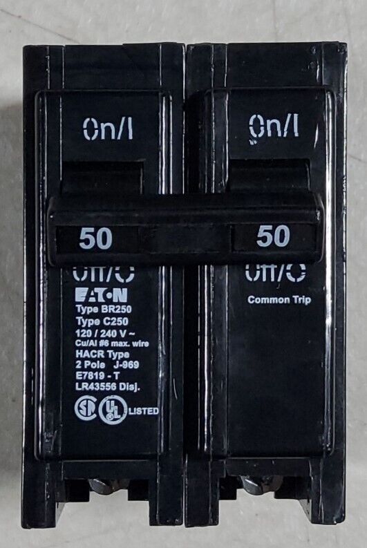 Eaton Double Pole Interchangeable Circuit Breaker, 120/240V, 50-Amp, Pack of 1,