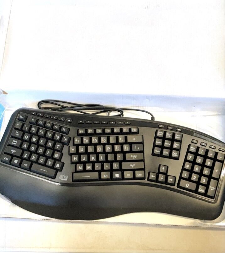 Adesso Tru-Form 150 3-Color Illuminated USB Ergonomic Keyboard AKB-150EB
