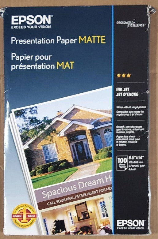 Epson Presentation Paper Matte White (8.5x14 Inches, 100 Sheets)