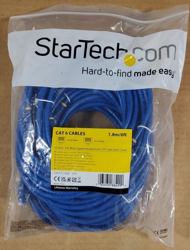 StarTech 6ft RJ-45 M/M Cat6 Molded Patch Cable Blue 10 Pack C6PATCH6BL10PK