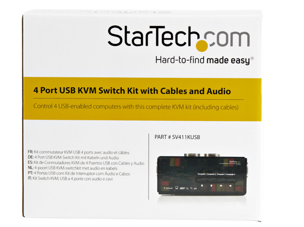 4 Port Black USB KVM Switch Kit with Cables and Audio