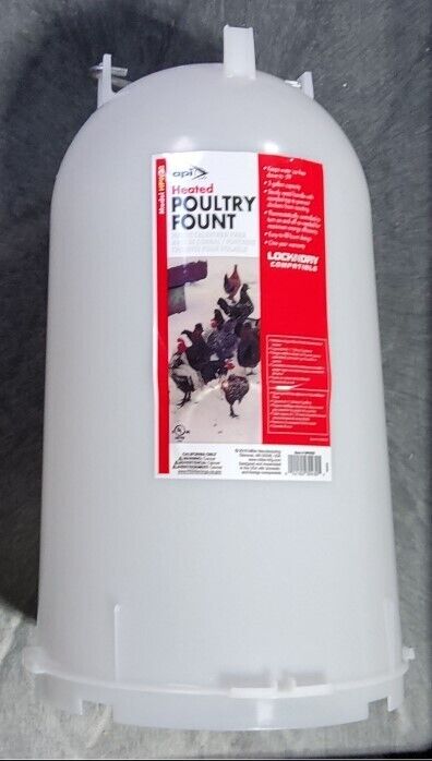API 3 Gallon Heated Poultry Fount, Easy to Fill Design, White, Steel Handle