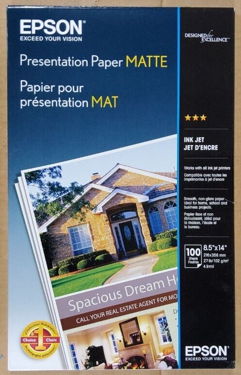 Epson Non-Glare Matte Surface Paper, 2" Core, 8.3 Mil, 36" X 82 Ft, Matte White