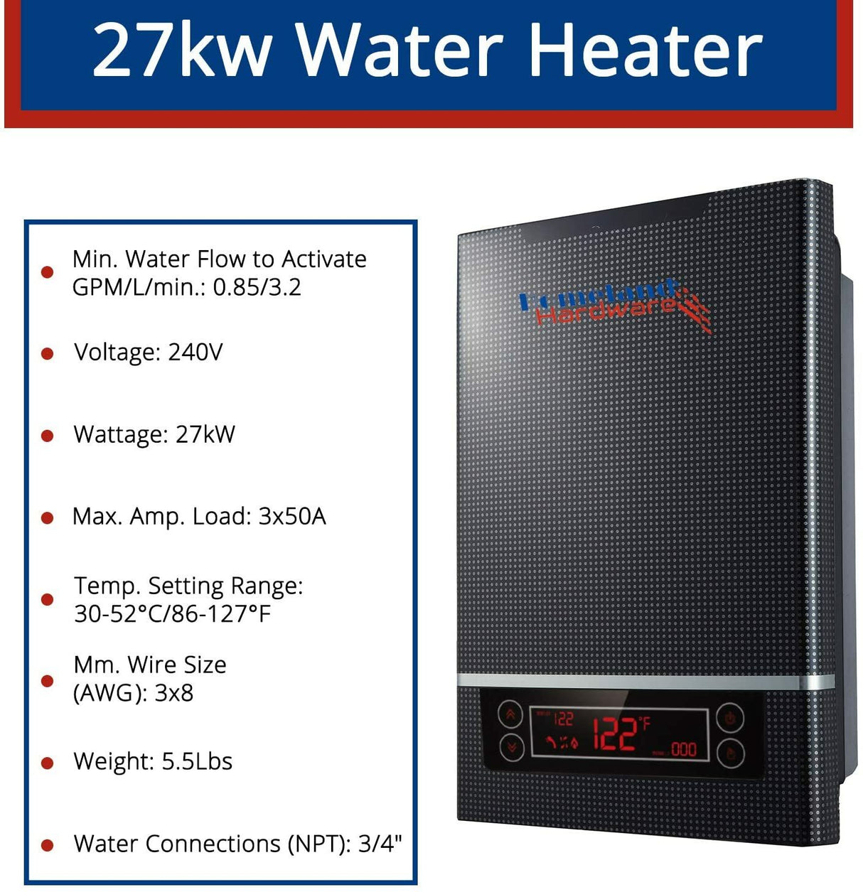 27Kw Electric Tankless Water Heater/ UL 499 Standard ETL APPROVED ECO-27KW 240V
