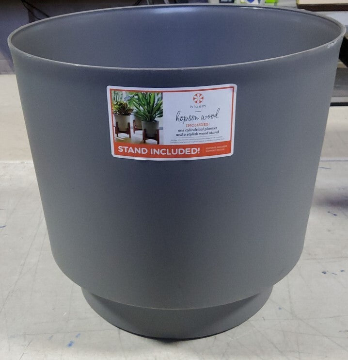 Bloem Hopson Wood, 12in Planter, Grey, STAND NOT INCLUDED