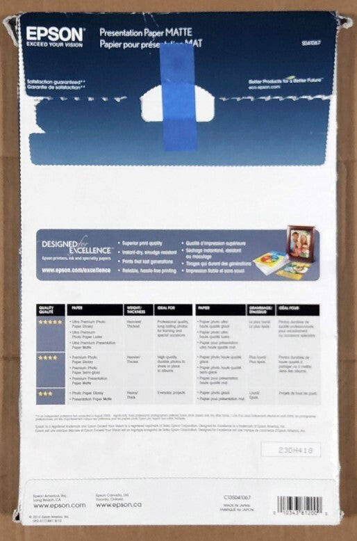 Epson Non-Glare Matte Surface Paper, 2" Core, 8.3 Mil, 36" X 82 Ft, Matte White