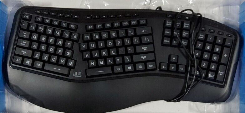 Adesso Tru-Form 150 3-Color Illuminated USB Ergonomic Keyboard AKB-150EB