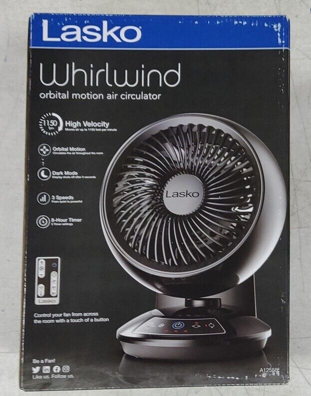 Lasko Whirlwind Orbital Motion Air Circulator Table Fan, 3 Speeds, Timer